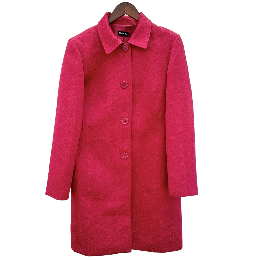 Chapter One Women's Red Floral Damask Long‎ Overcoat Size 10